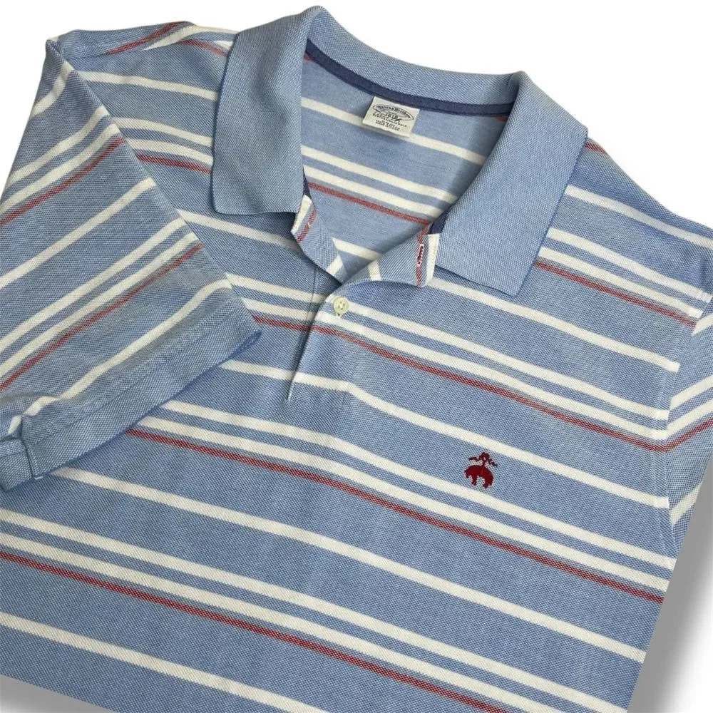 Brooks Brothers Performance Polo Blue White Stripe Slim Fit Shirt Cotton Men XXL